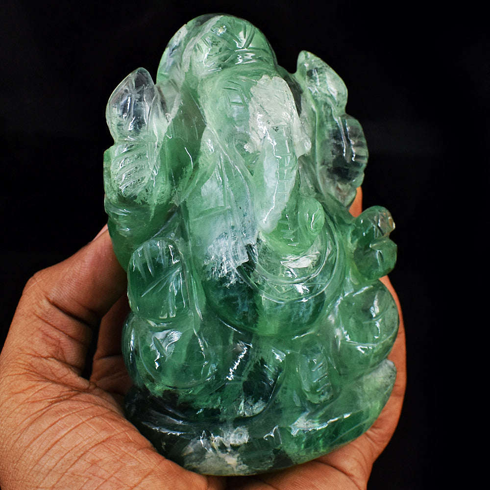 gemsmore:Beautiful Green Fluorite Hand Carved Lord Ganesha