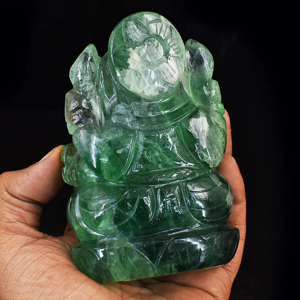 gemsmore:Beautiful Green Fluorite Hand Carved Lord Ganesha