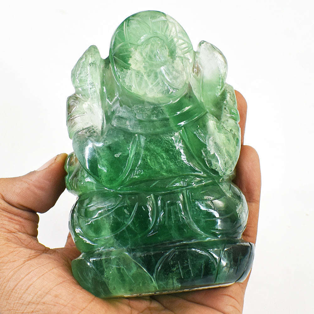 gemsmore:Beautiful Green Fluorite Hand Carved Lord Ganesha