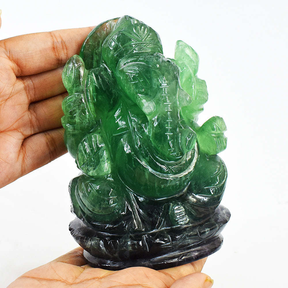 gemsmore:Beautiful Green Fluorite Hand Carved Lord Ganesha Idol