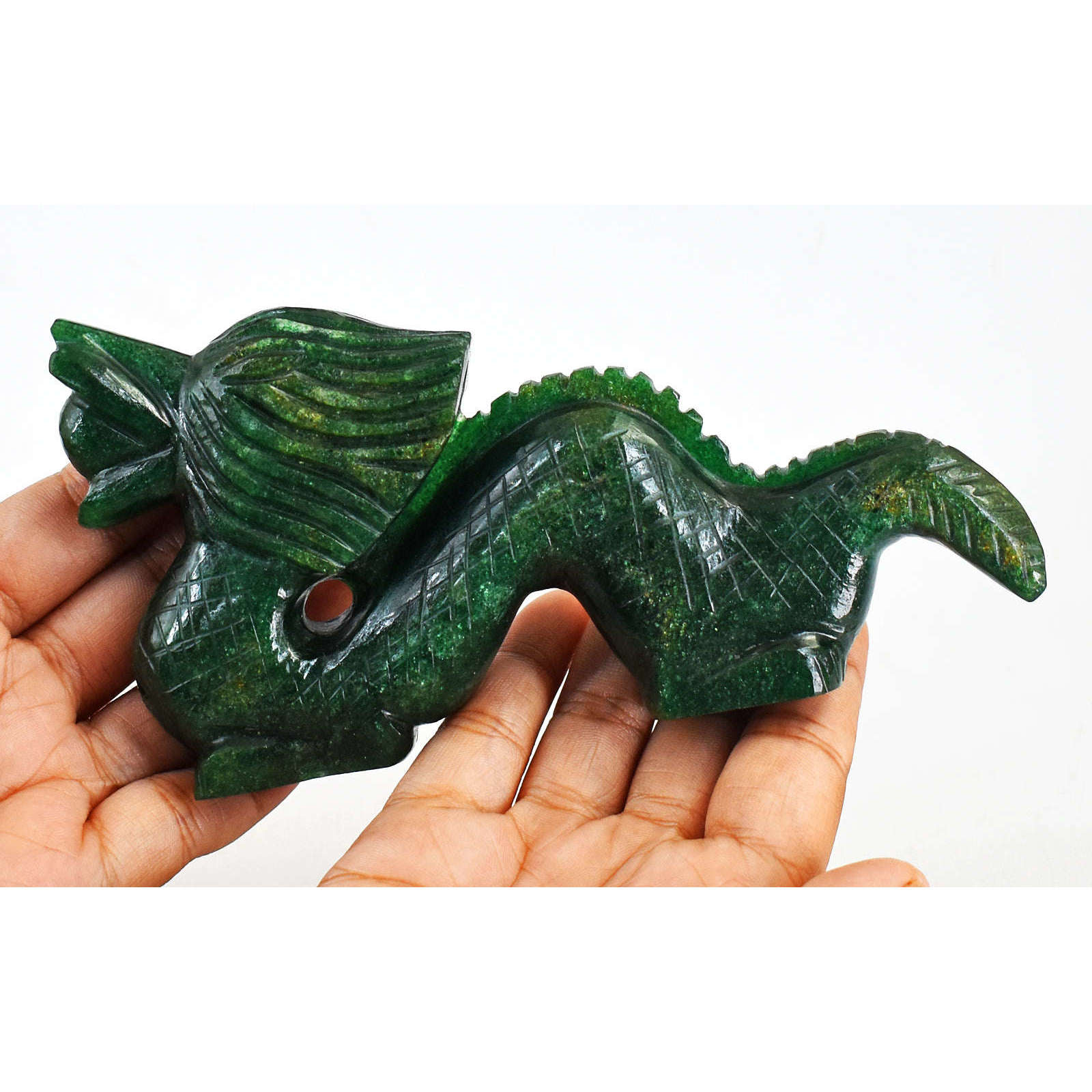gemsmore:Beautiful  Green Jade Artisian Hand Carved Gemstone Dragon