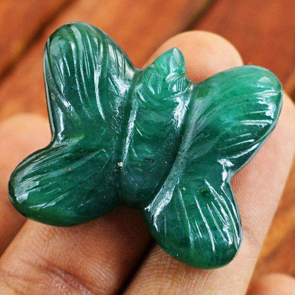 gemsmore:Beautiful Green Jade Carved Butterfly Gemstone
