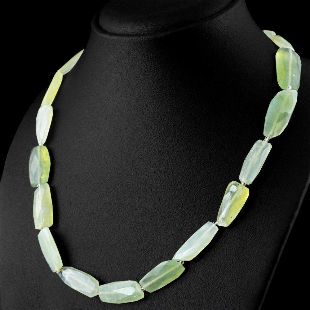 gemsmore:Beautiful Green Phrenite Necklace Natural Untreated Faceted Beads