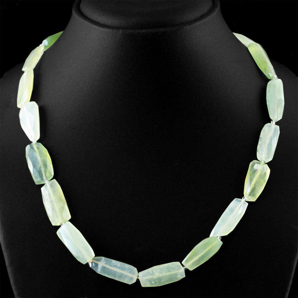 gemsmore:Beautiful Green Phrenite Necklace Natural Untreated Faceted Beads
