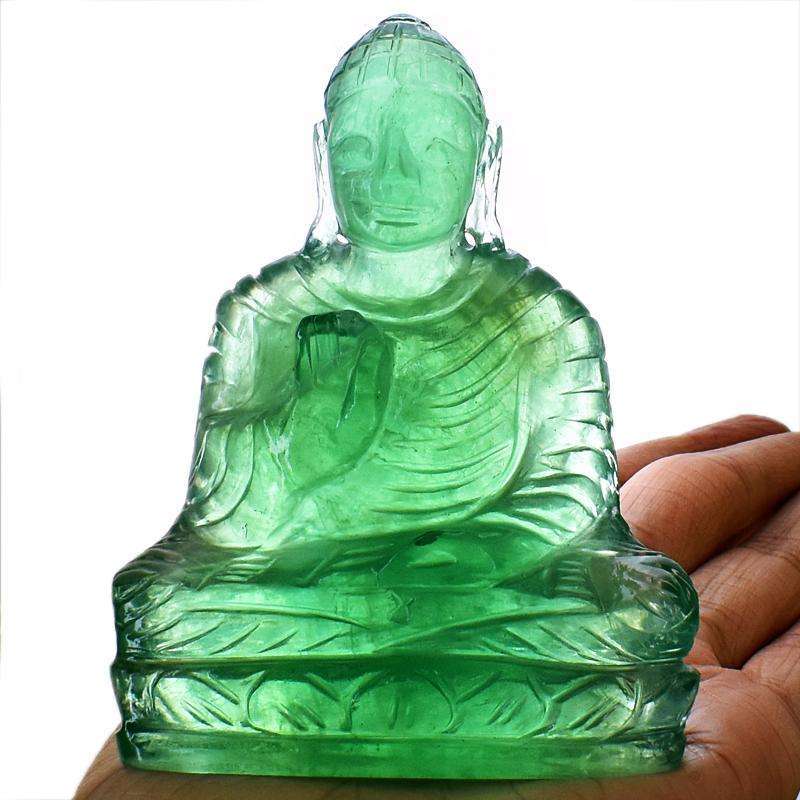 gemsmore:Beautiful Hand Carved Green Fluorite Lord Buddha