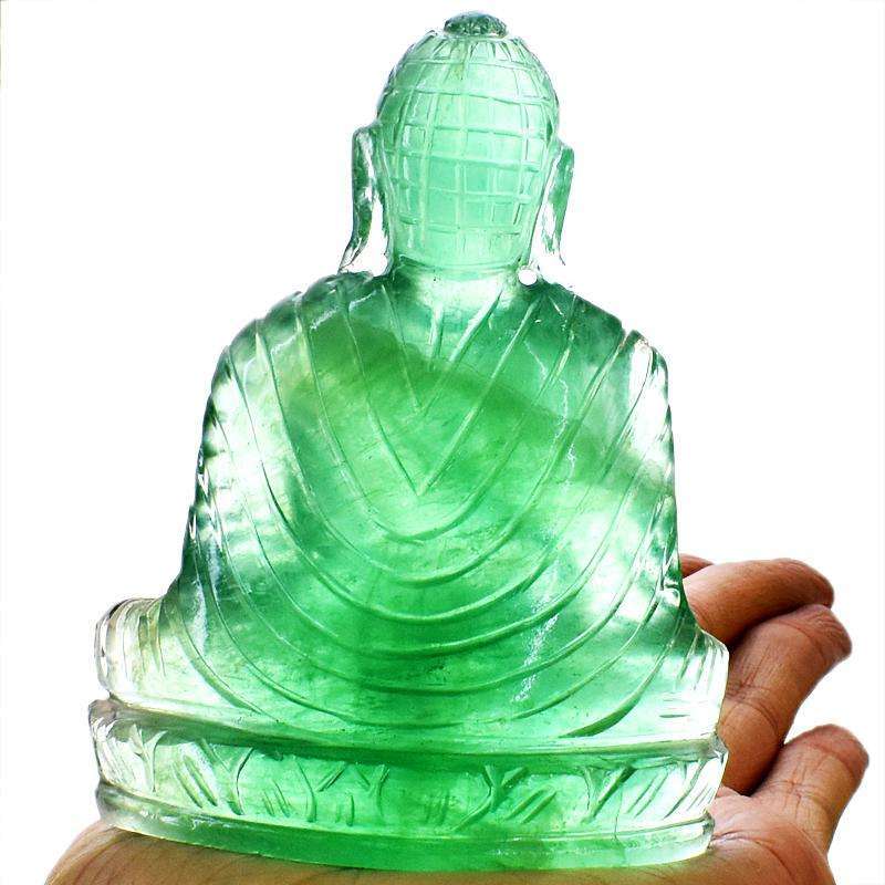 gemsmore:Beautiful Hand Carved Green Fluorite Lord Buddha