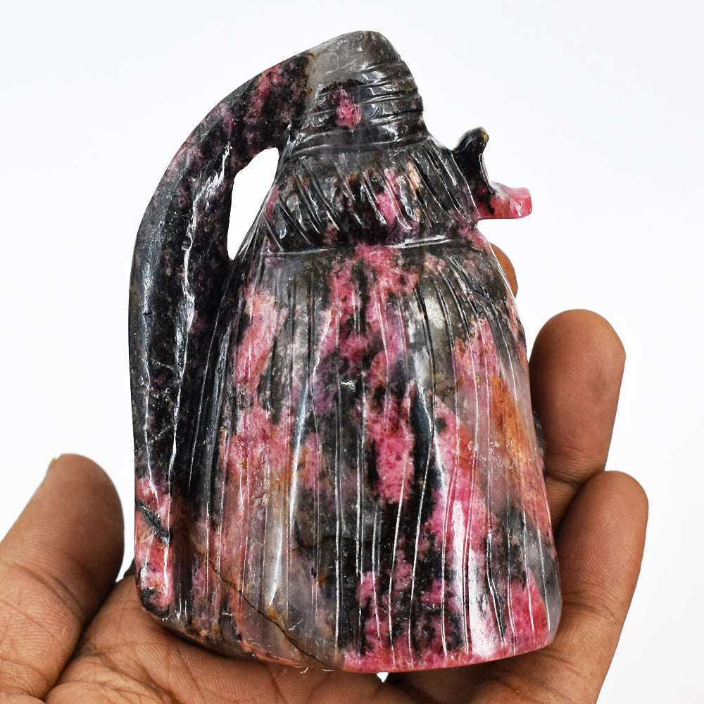 gemsmore:Beautiful Hand Carved Rhodonite Lord Shiva Head Gemstone