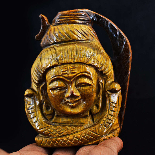 gemsmore:Beautiful Hand Carved Tiger Eye  Lord Shiva Head Gemstone