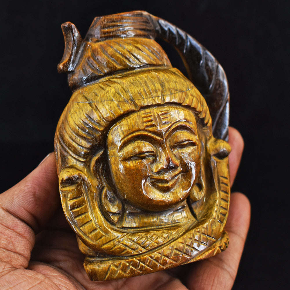 gemsmore:Beautiful Hand Carved Tiger Eye  Lord Shiva Head Gemstone