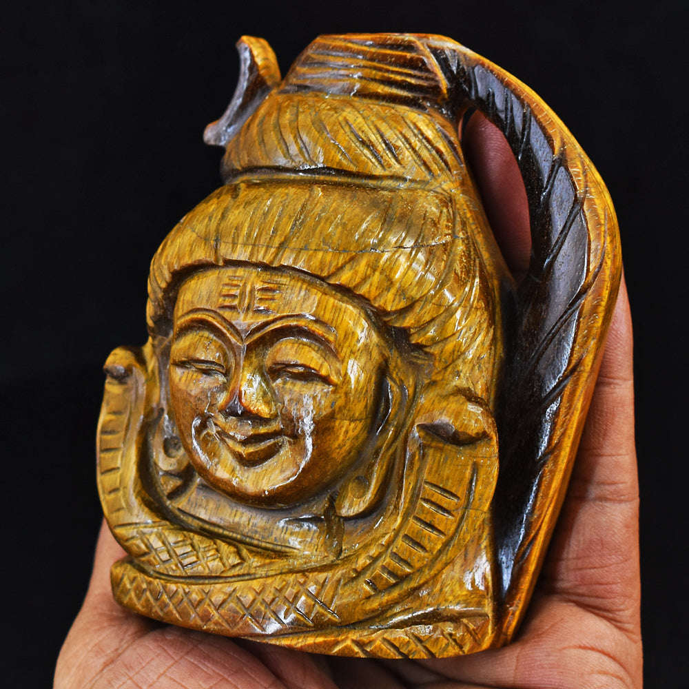 gemsmore:Beautiful Hand Carved Tiger Eye  Lord Shiva Head Gemstone