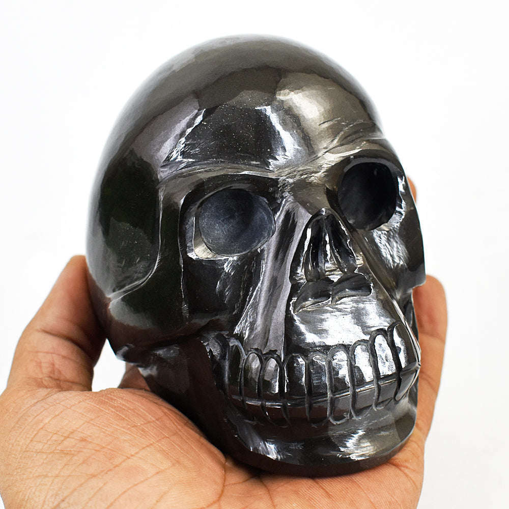 gemsmore:Beautiful Hematite Hand Carved Genuine Crystal Gemstone Carving Skull