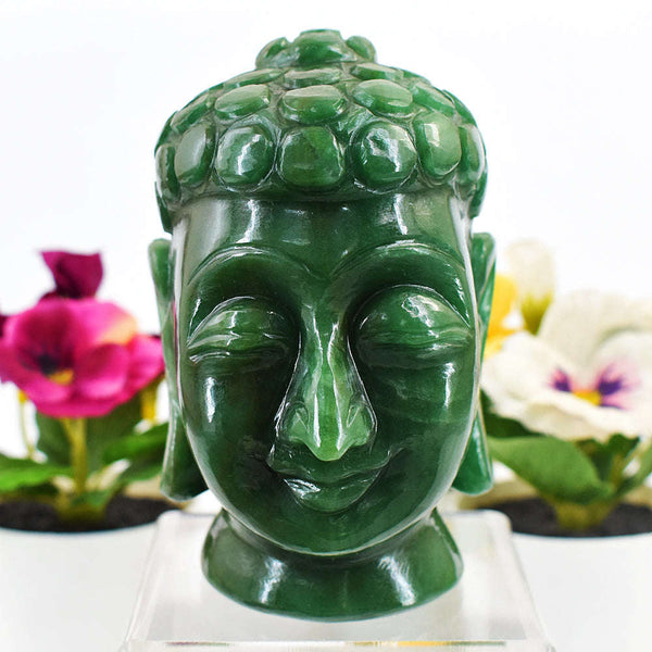 gemsmore:Beautiful Jade Hand Carved Genuine Crystal Gemstone Carving Buddha Head