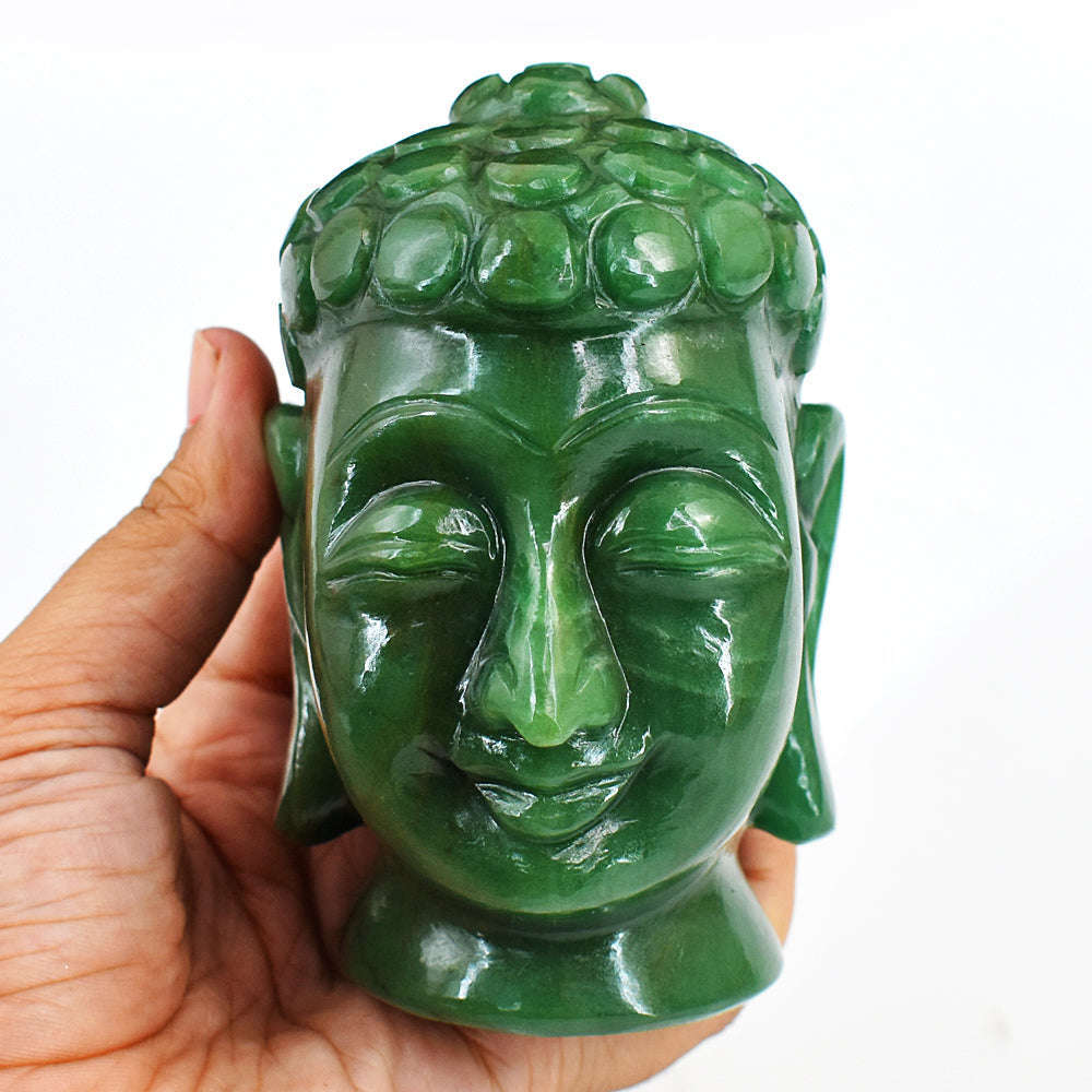 gemsmore:Beautiful Jade Hand Carved Genuine Crystal Gemstone Carving Buddha Head