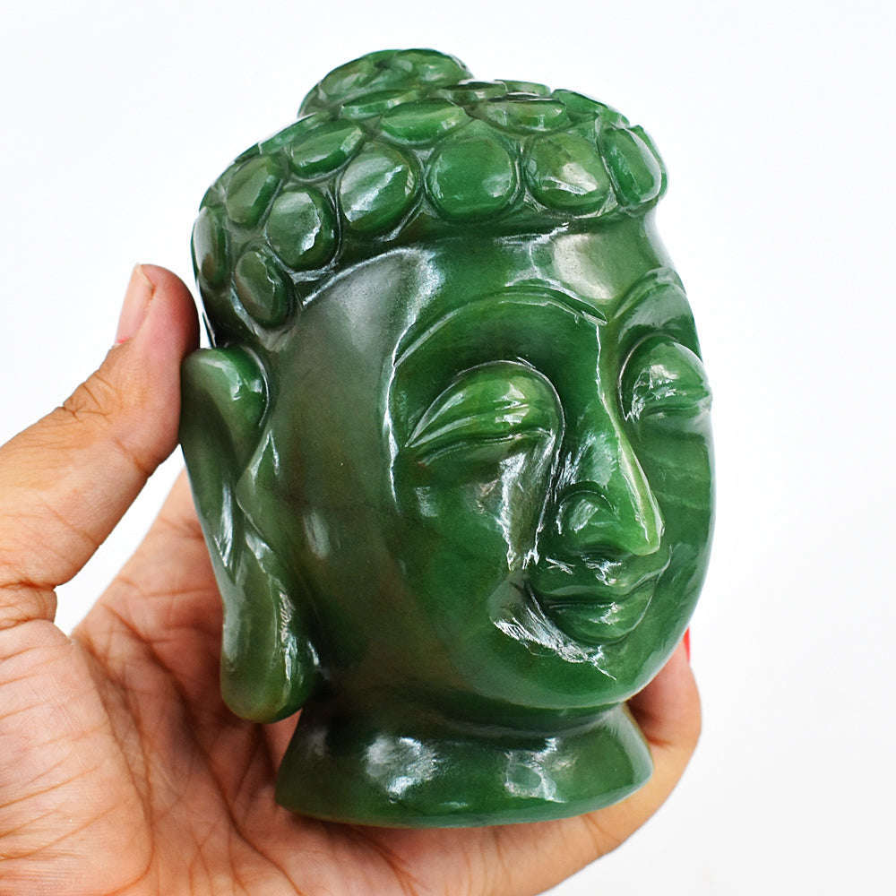 gemsmore:Beautiful Jade Hand Carved Genuine Crystal Gemstone Carving Buddha Head