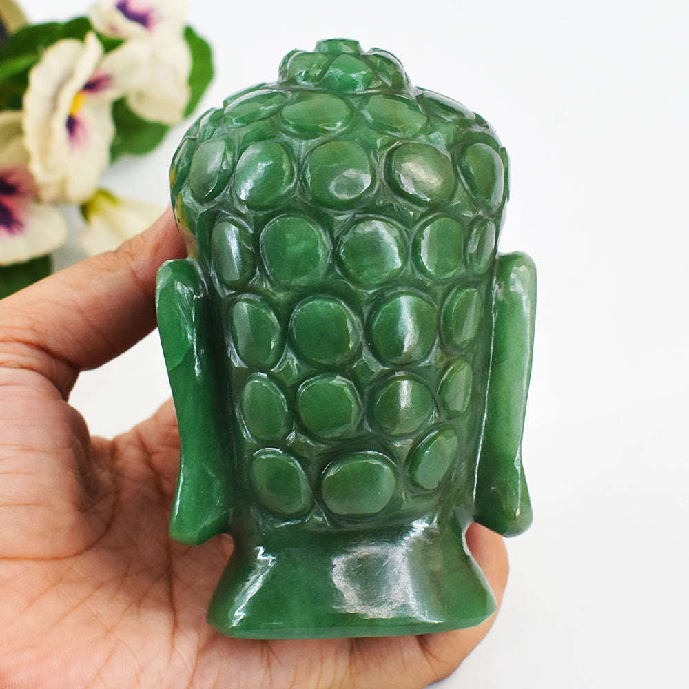 gemsmore:Beautiful Jade Hand Carved Genuine Crystal Gemstone Carving Buddha Head