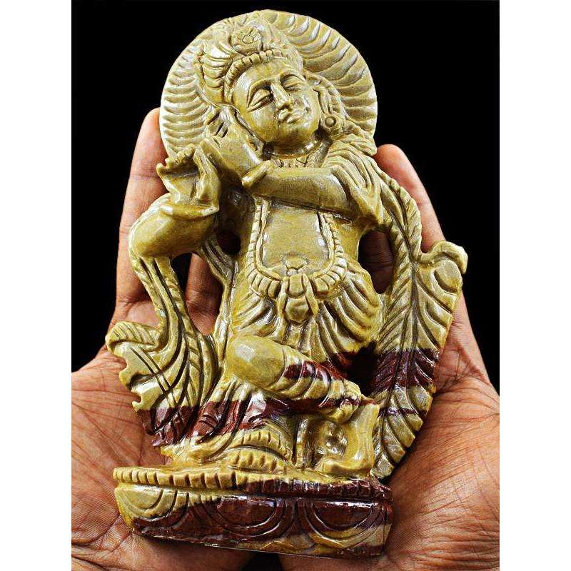 gemsmore:Beautiful Jasper Artisian Carved Lord Krishna Idol