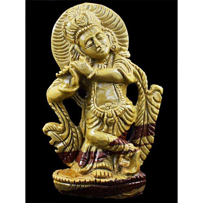 gemsmore:Beautiful Jasper Artisian Carved Lord Krishna Idol