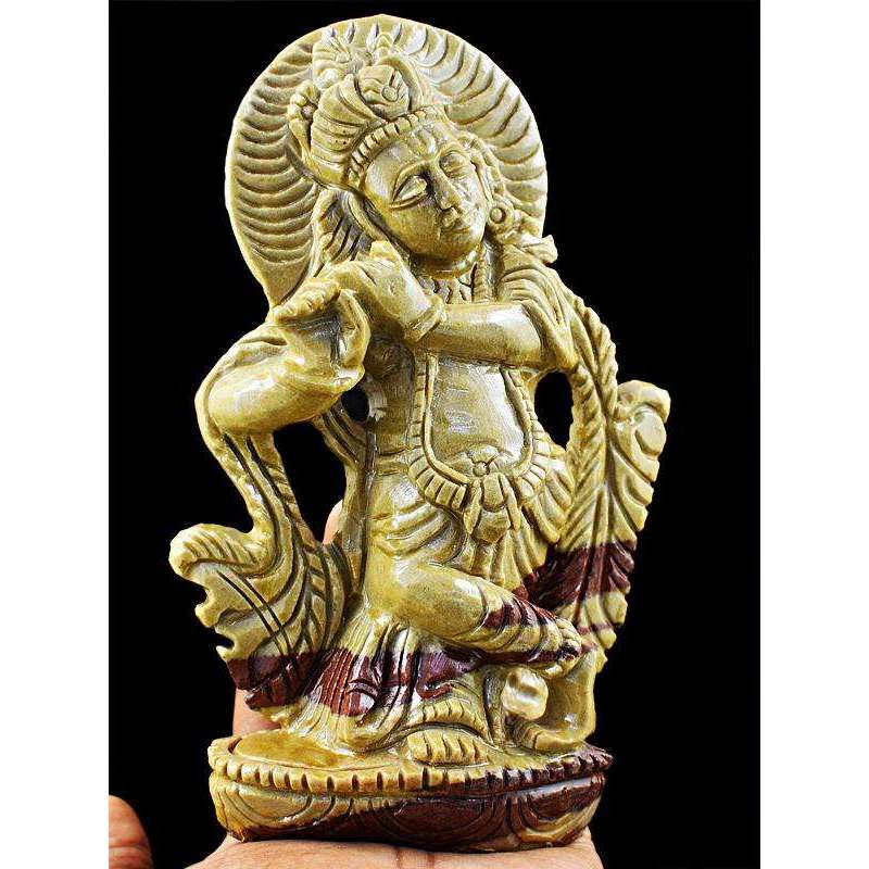 gemsmore:Beautiful Jasper Artisian Carved Lord Krishna Idol