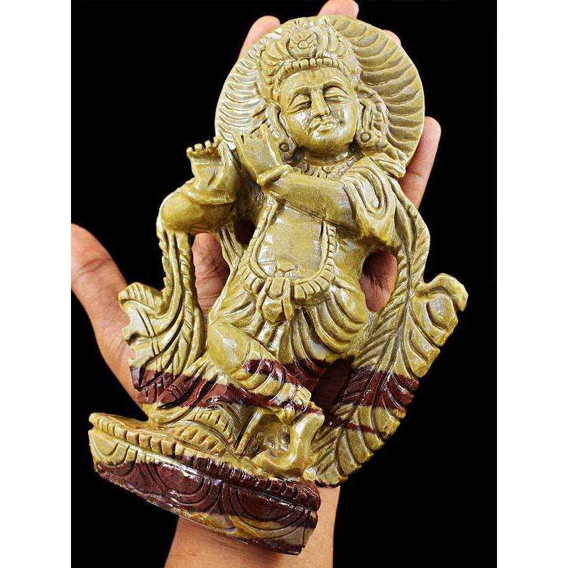 gemsmore:Beautiful Jasper Artisian Carved Lord Krishna Idol