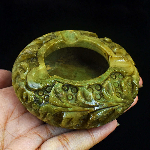 gemsmore:Beautiful Jasper Hand Carved Genuine Crystal Gemstone Carving Ash Trey