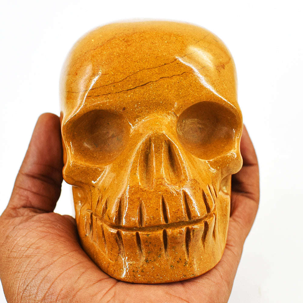 gemsmore:Beautiful Jasper Hand Carved Genuine Crystal Gemstone Carving Skull