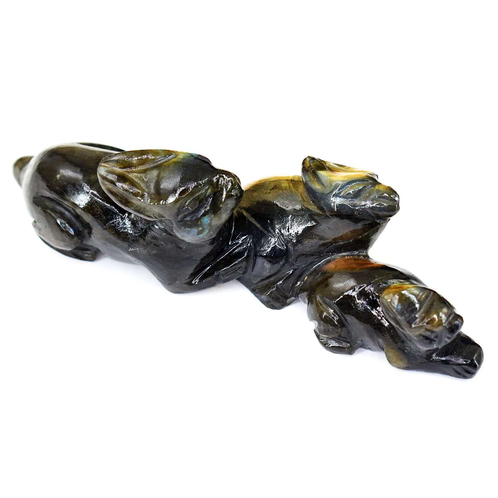 gemsmore:Beautiful Labradorite Hand Carved Bunny Family