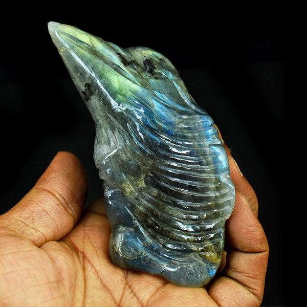 gemsmore:Beautiful Labradorite Hand Carved Genuine Crystal Gemstone Carving Bird Head