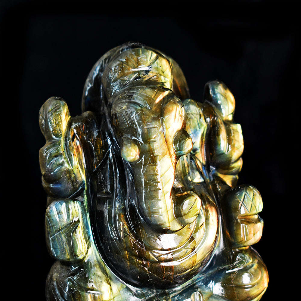 gemsmore:Beautiful Labradorite  Hand Carved Genuine Crystal Gemstone Carving Lord Ganesha