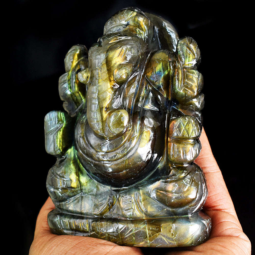 gemsmore:Beautiful Labradorite  Hand Carved Genuine Crystal Gemstone Carving Lord Ganesha