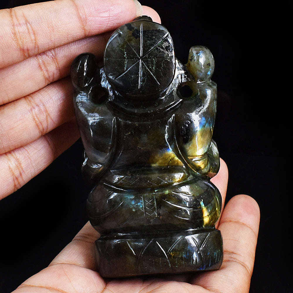 gemsmore:Beautiful Labradorite  Hand Carved Genuine Crystal Gemstone Carving Lord Ganesha