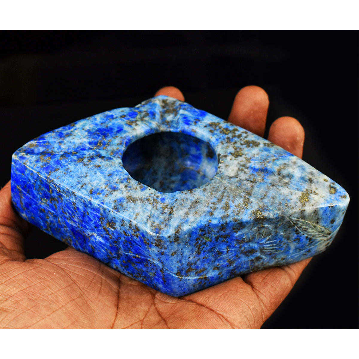 gemsmore:Beautiful  Lapis Lazuli Hand Carved Genuine Crystal Gemstone Carving Ash Trey
