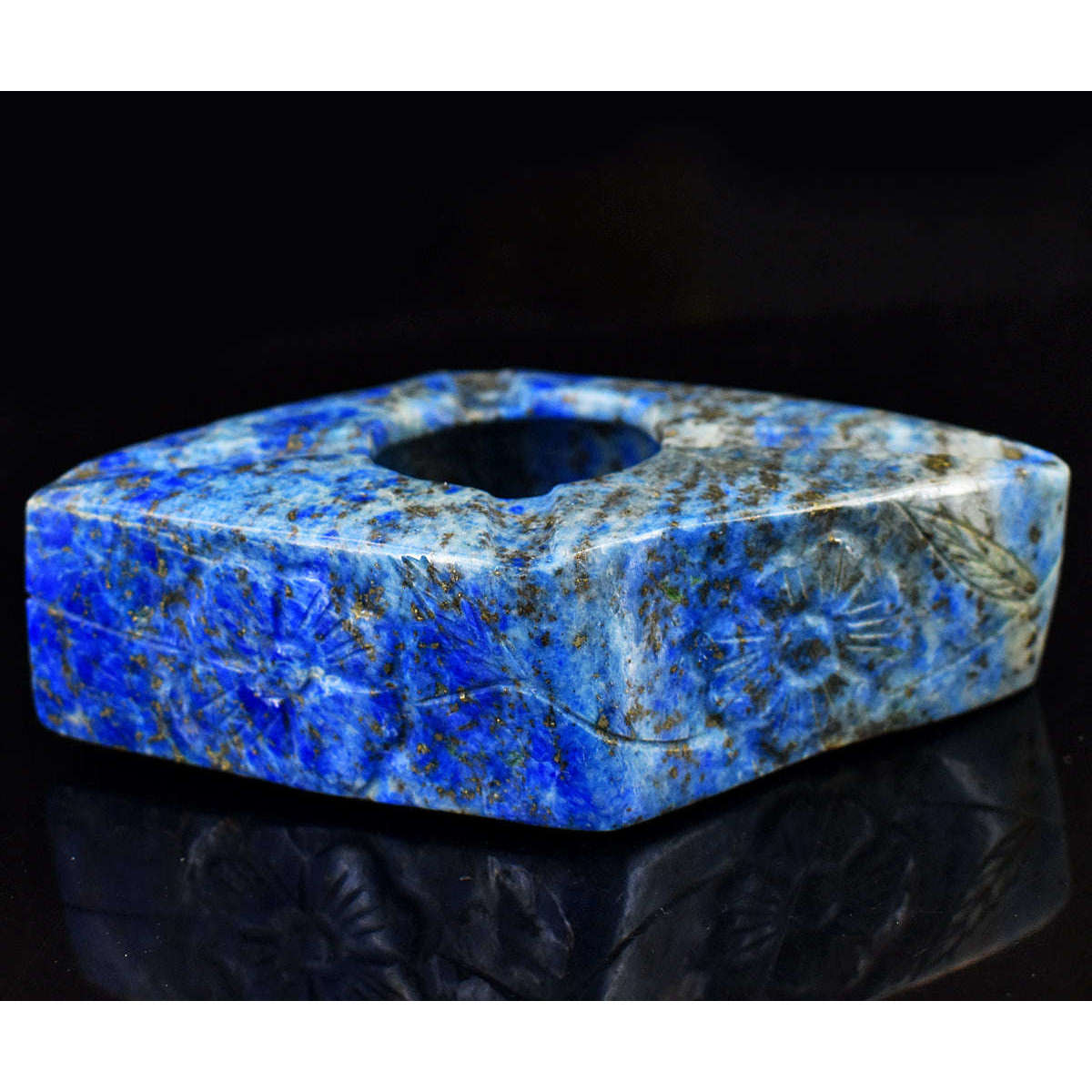 gemsmore:Beautiful  Lapis Lazuli Hand Carved Genuine Crystal Gemstone Carving Ash Trey