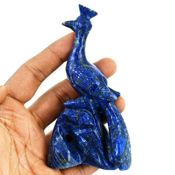 gemsmore:Beautiful Lapis Lazuli  Hand Carved Genuine Crystal Gemstone Carving Peacock