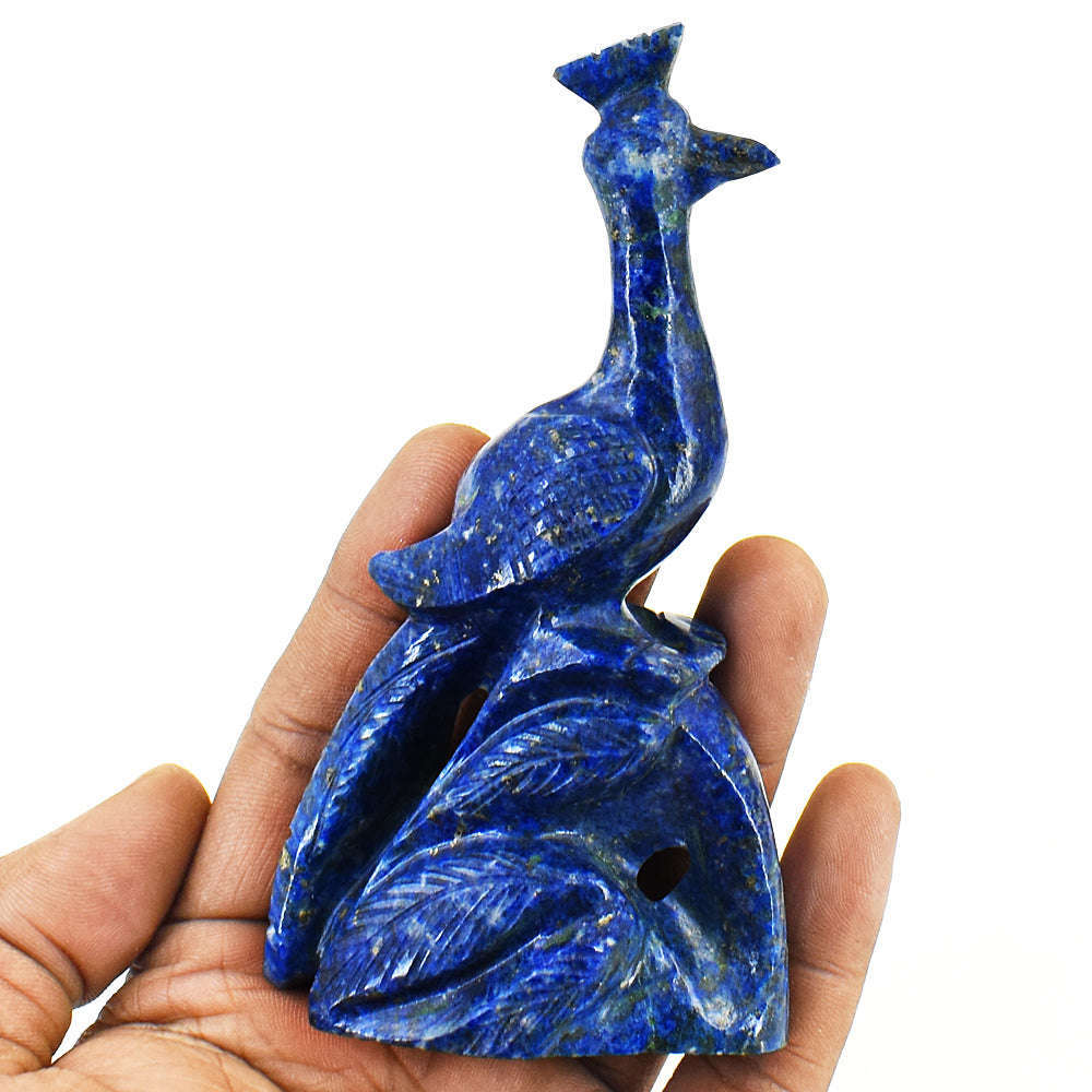 gemsmore:Beautiful Lapis Lazuli  Hand Carved Genuine Crystal Gemstone Carving Peacock