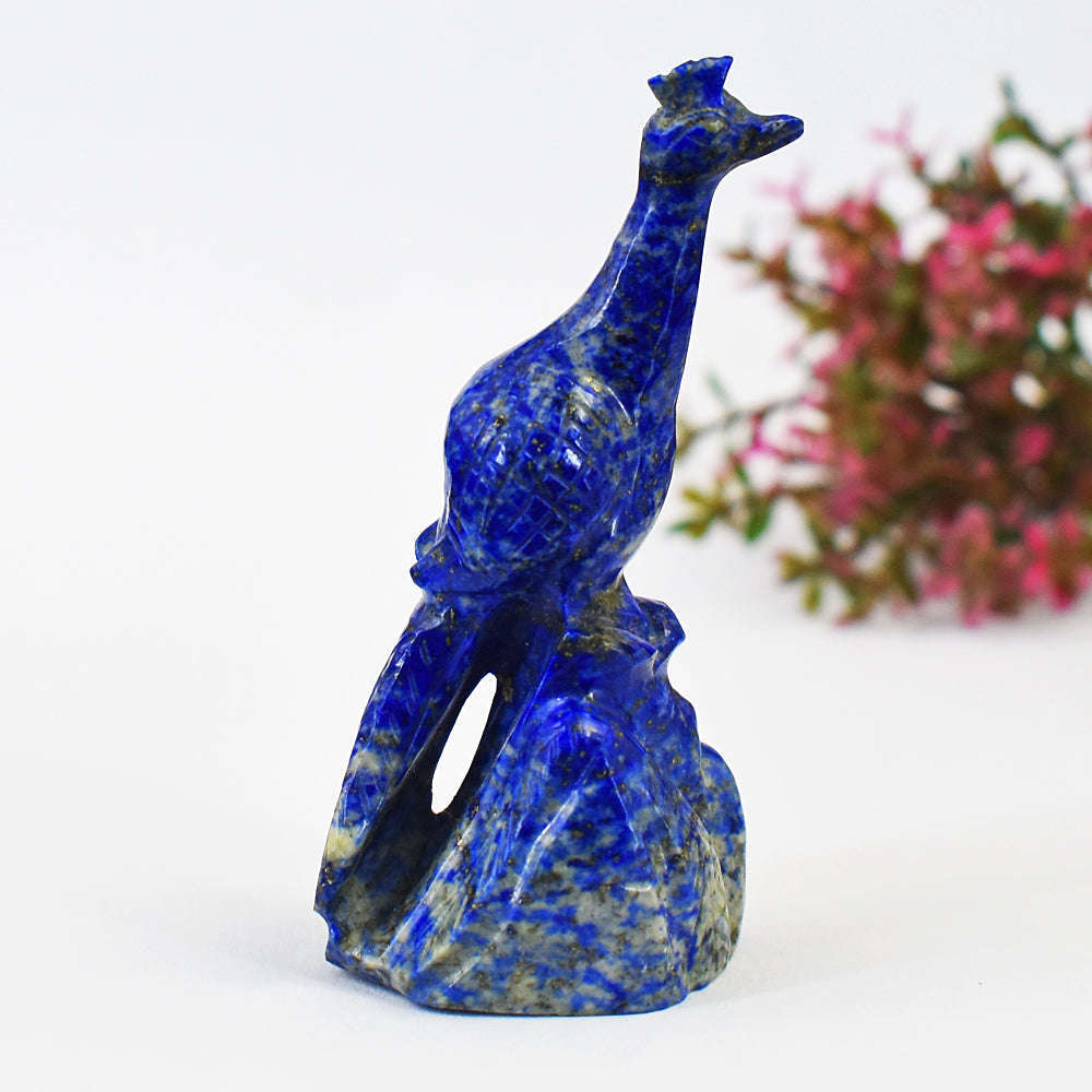 gemsmore:Beautiful Lapis Lazuli  Hand Carved Genuine Crystal Gemstone Carving Peacock