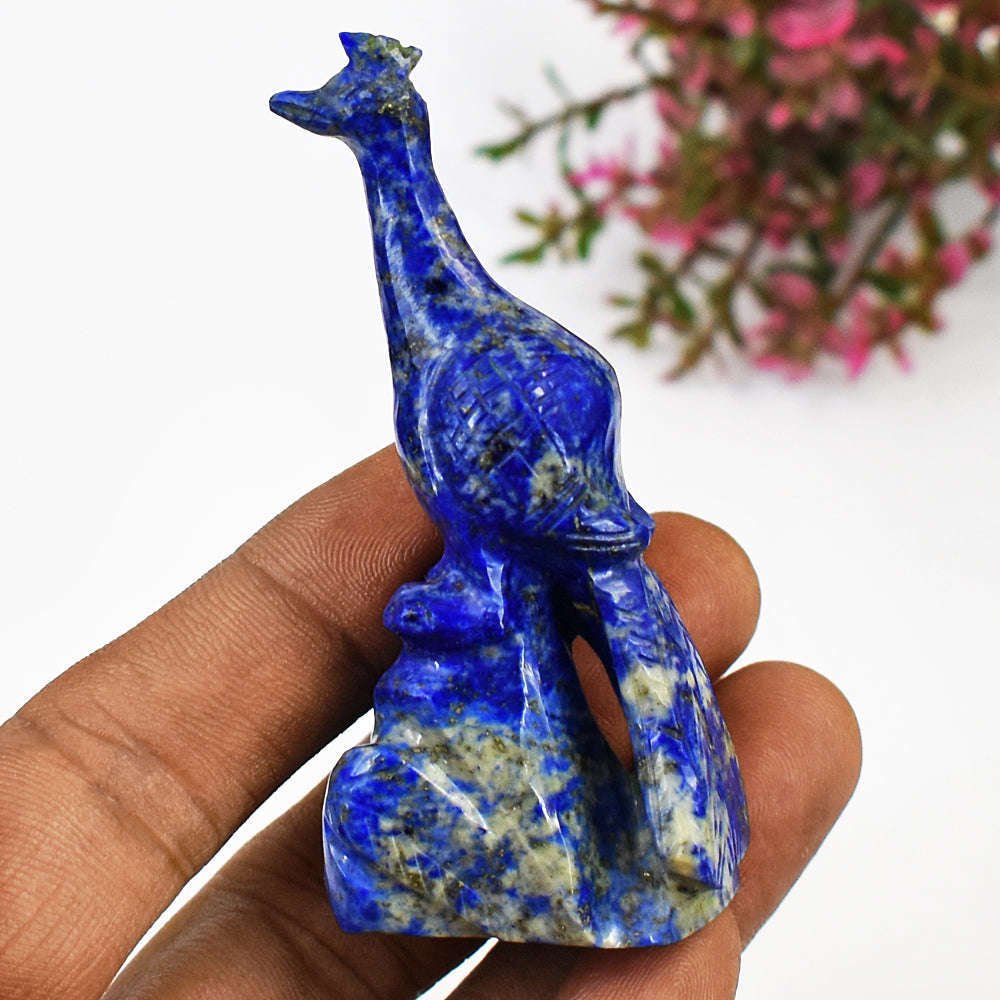 gemsmore:Beautiful Lapis Lazuli  Hand Carved Genuine Crystal Gemstone Carving Peacock