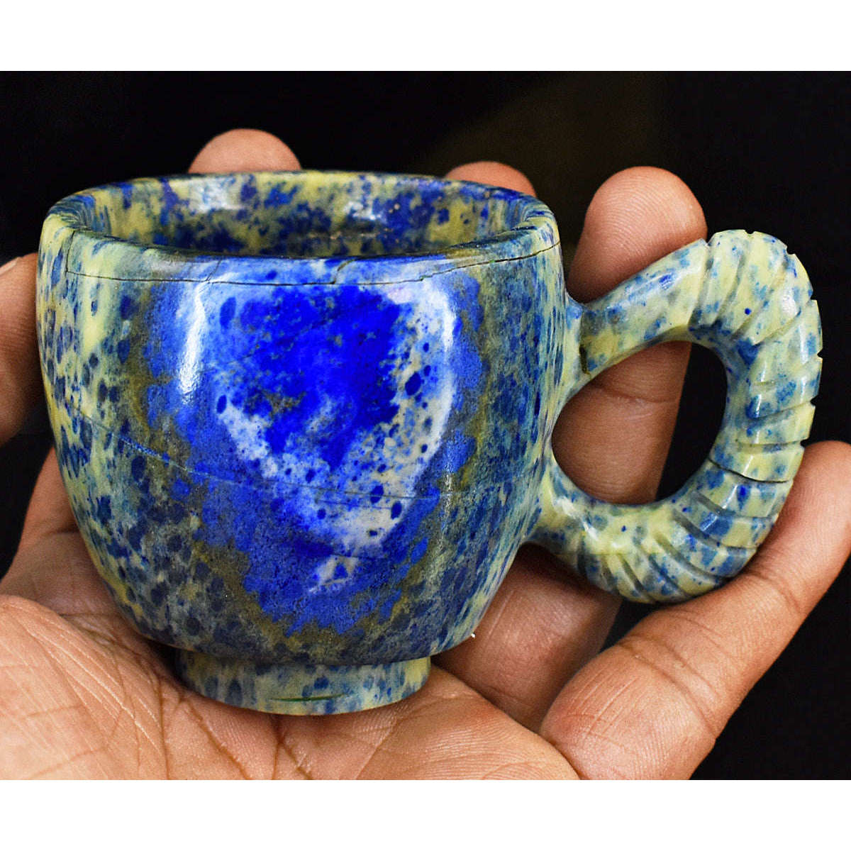 gemsmore:Beautiful Lapis Lazuli  Hand Carved Genuine Crystal Gemstone Carving Royal Cup
