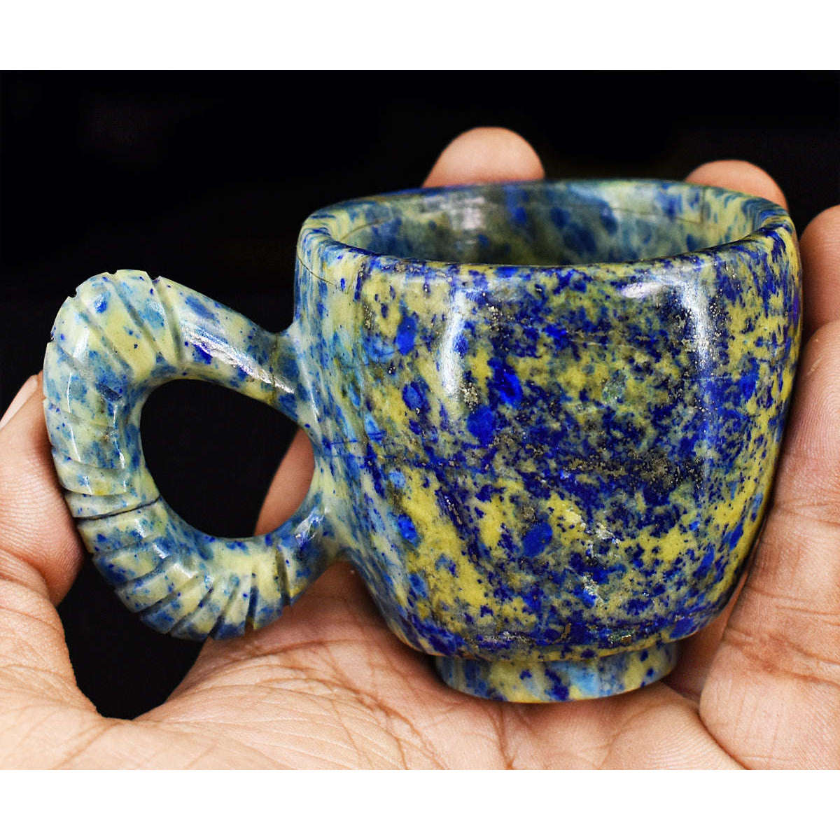 gemsmore:Beautiful Lapis Lazuli  Hand Carved Genuine Crystal Gemstone Carving Royal Cup