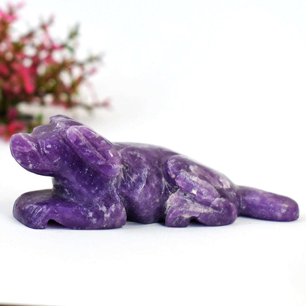 gemsmore:Beautiful Lepidolite Hand Carved Genuine Crystal Gemstone Carving Dog