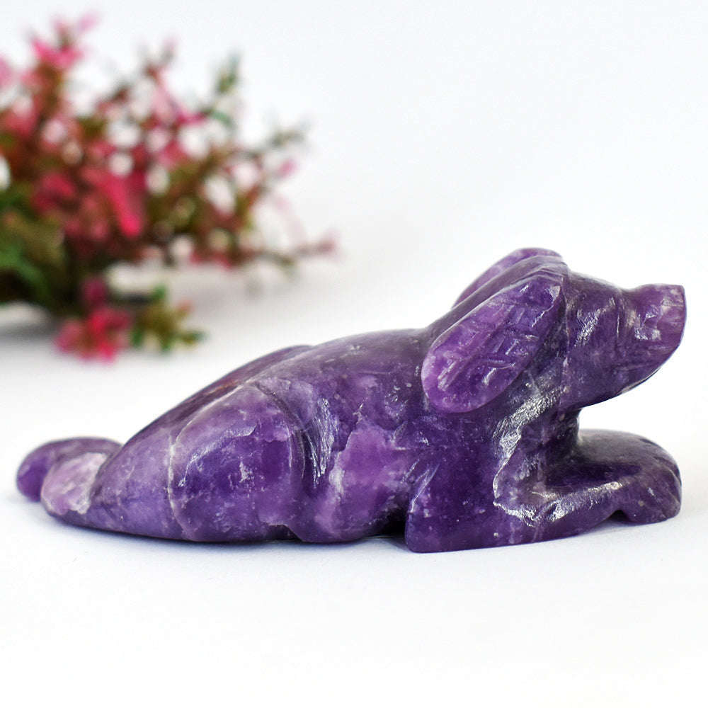 gemsmore:Beautiful Lepidolite Hand Carved Genuine Crystal Gemstone Carving Dog