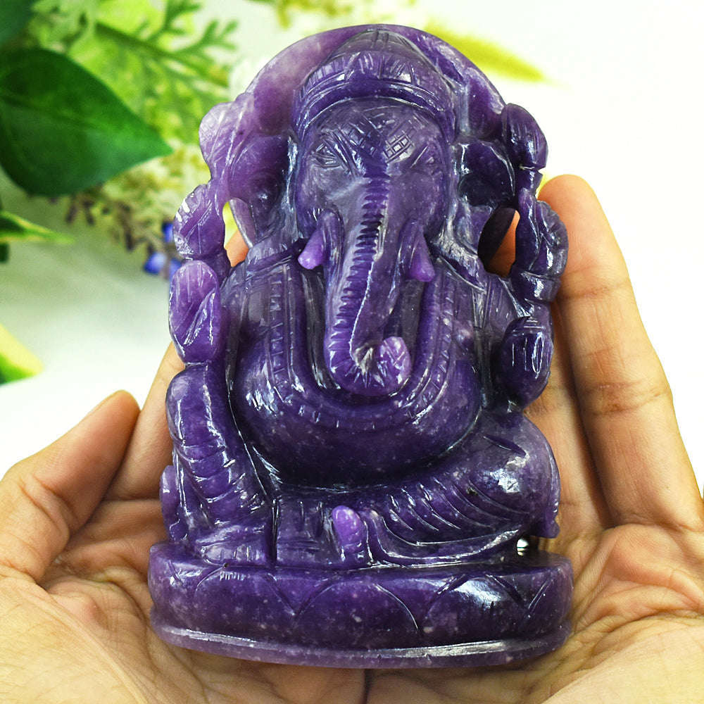 gemsmore:Beautiful Lepidolite Hand Carved Genuine Crystal Gemstone Carving Lord Ganesha