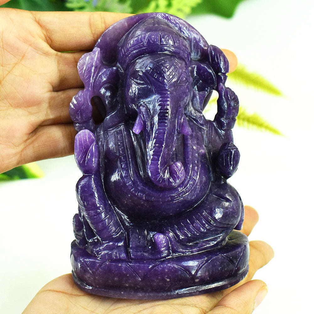 gemsmore:Beautiful Lepidolite Hand Carved Genuine Crystal Gemstone Carving Lord Ganesha