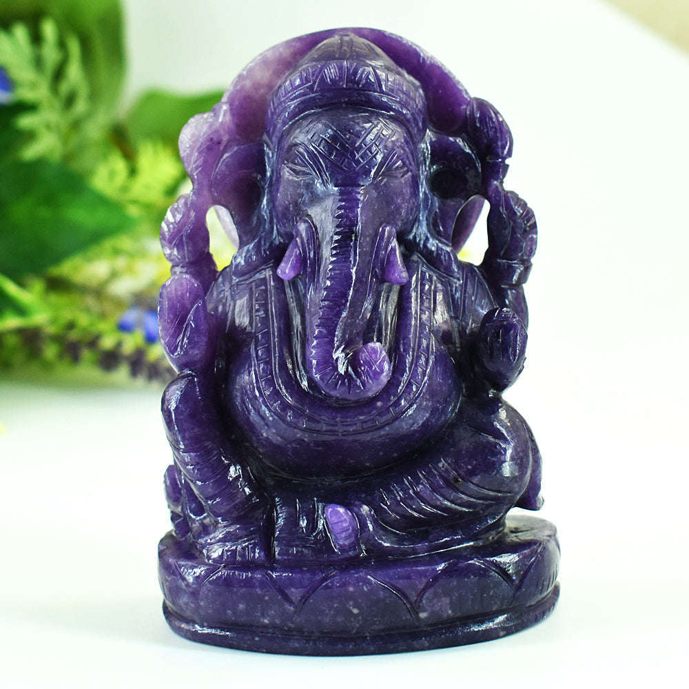 gemsmore:Beautiful Lepidolite Hand Carved Genuine Crystal Gemstone Carving Lord Ganesha