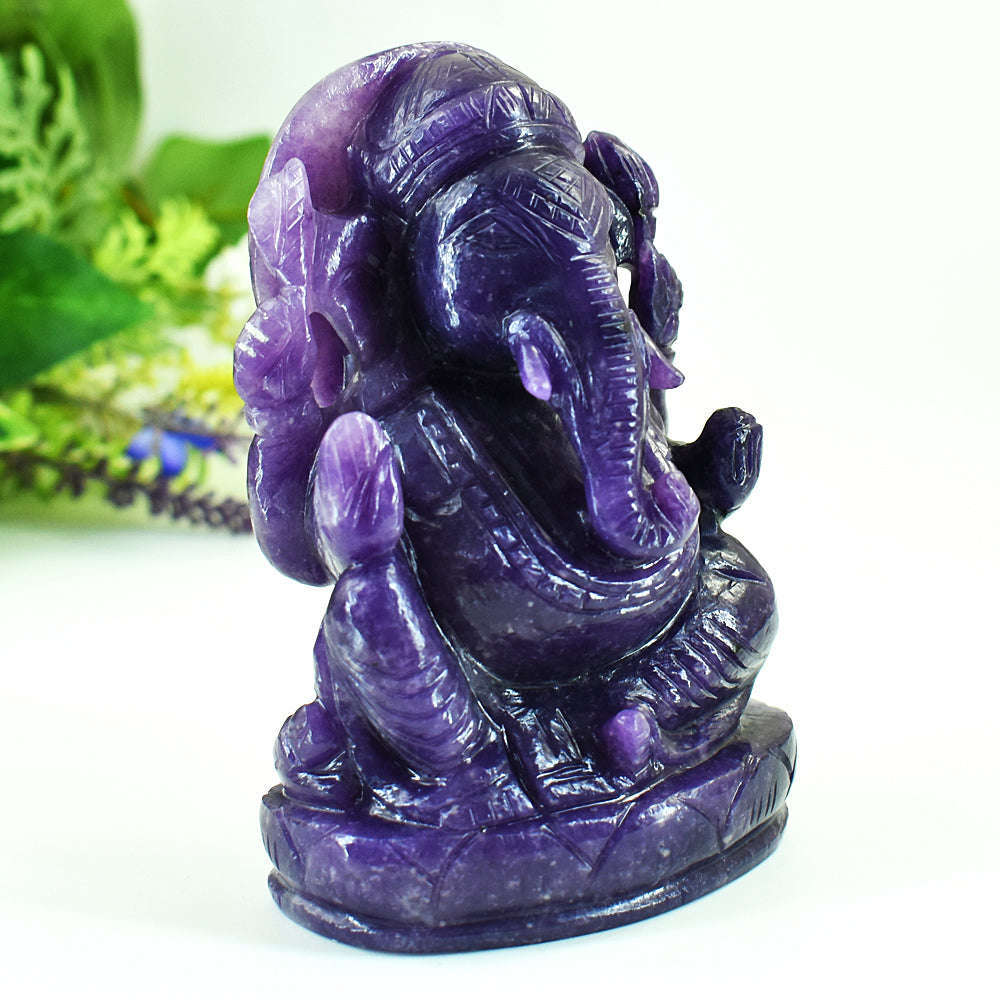 gemsmore:Beautiful Lepidolite Hand Carved Genuine Crystal Gemstone Carving Lord Ganesha