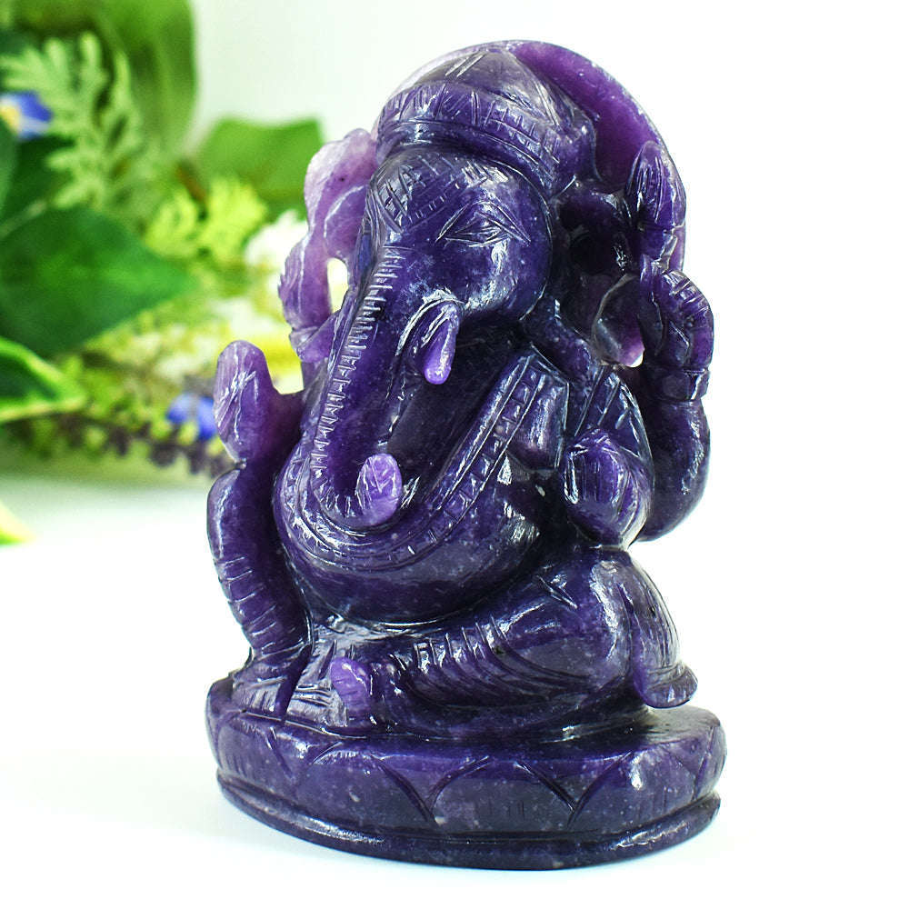 gemsmore:Beautiful Lepidolite Hand Carved Genuine Crystal Gemstone Carving Lord Ganesha