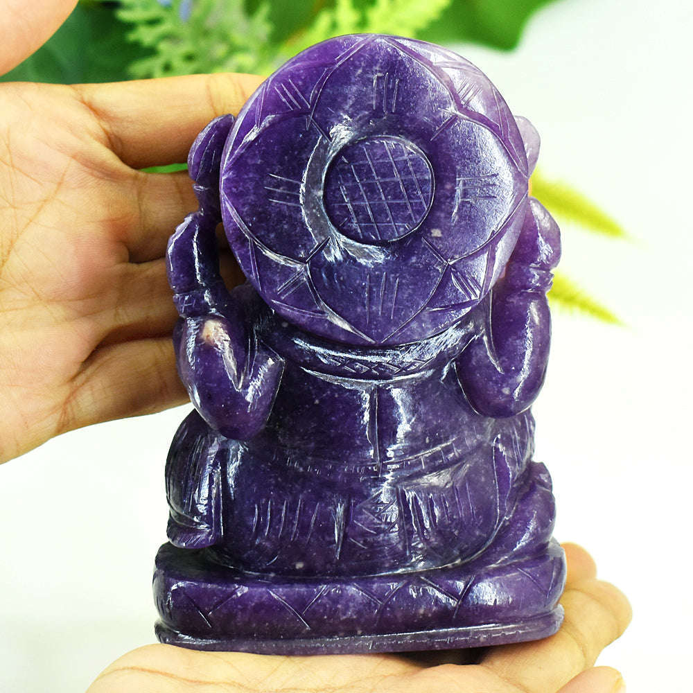 gemsmore:Beautiful Lepidolite Hand Carved Genuine Crystal Gemstone Carving Lord Ganesha