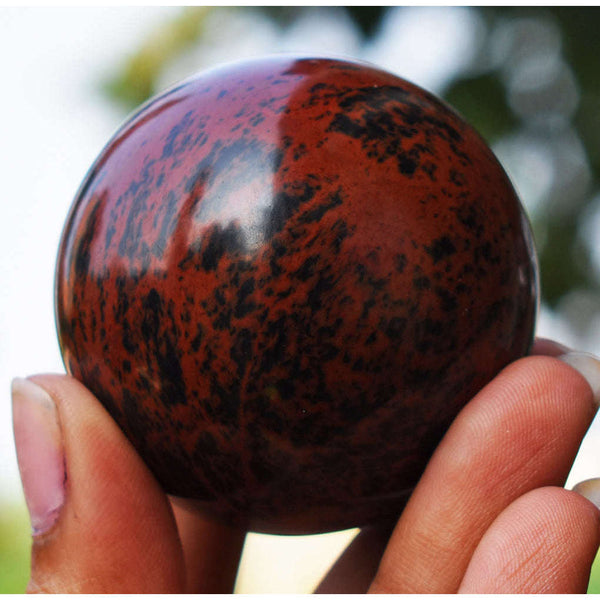 gemsmore:Beautiful Mahogany Jasper Carved Healing Sphere