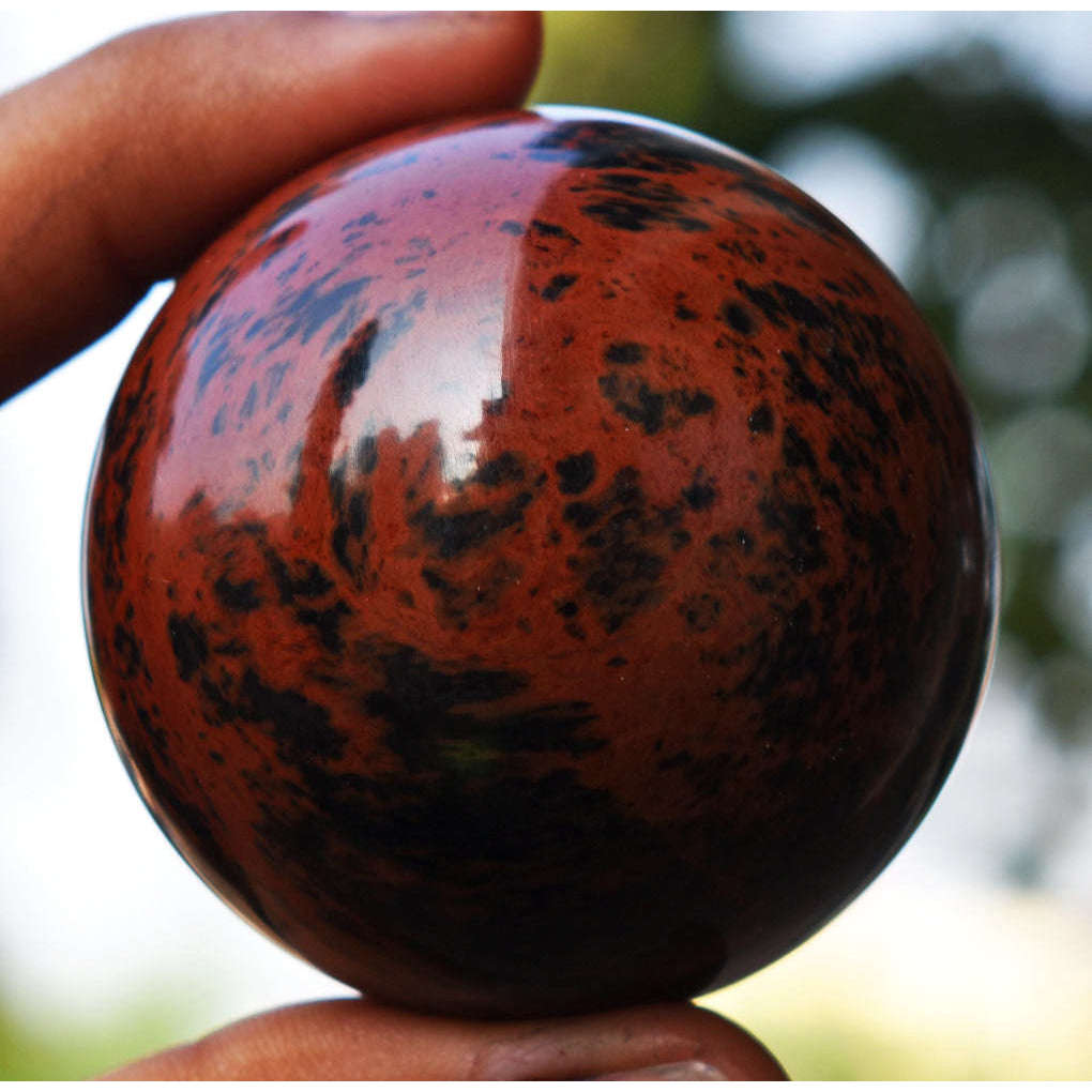 gemsmore:Beautiful Mahogany Jasper Carved Healing Sphere