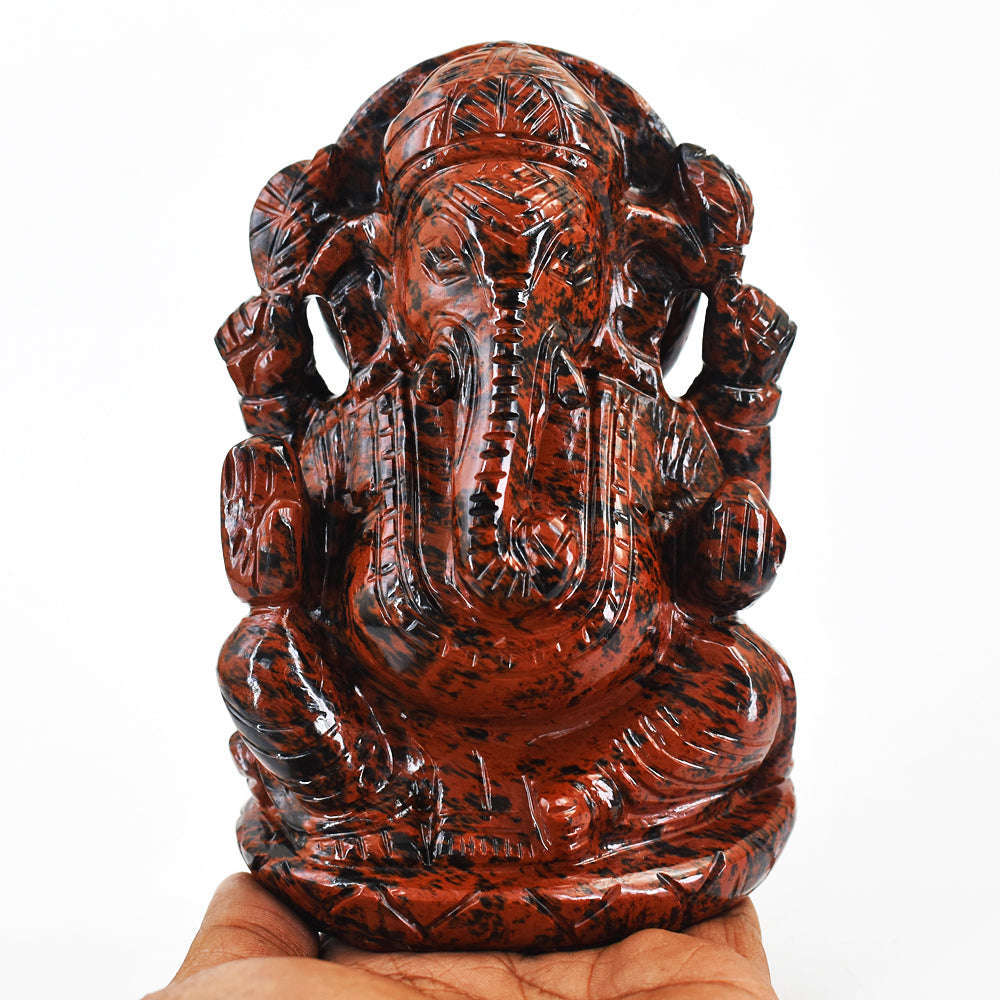 gemsmore:Beautiful Mahogany Jasper Hand Carved Lord Ganesha