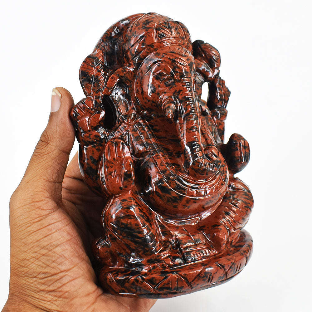 gemsmore:Beautiful Mahogany Jasper Hand Carved Lord Ganesha